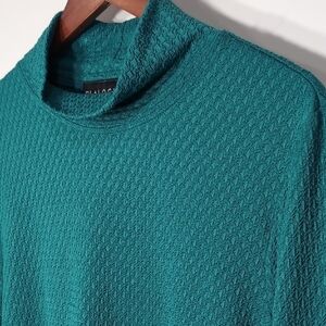 Dialogue | Vintage Teal Textured Stretchy Cowl Neck Top with 3/4 Sleeves Size L